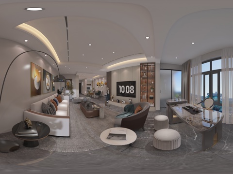  现代客餐厅 无主灯 背景墙 摆件 绿植 茶桌 鞋柜酒柜一体 