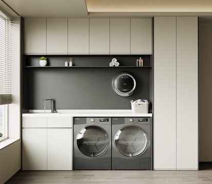 现代阳台柜 洗衣机柜su模型