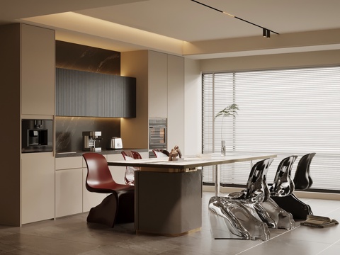 现代意式餐厅 酒柜 餐桌椅su模型