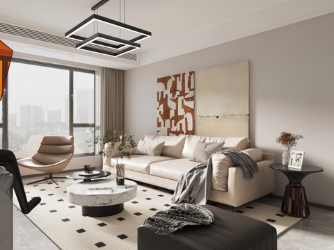  黑白灰客餐厅 开放厨房 现代3d模型 