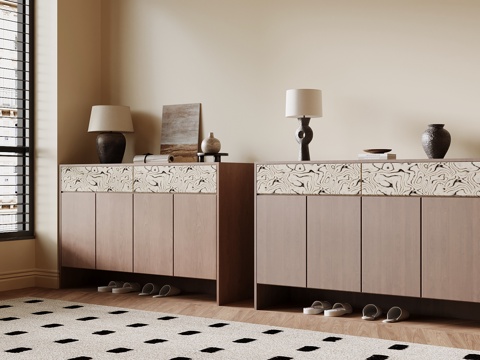 现代中古风鞋柜 入户玄关柜su模型