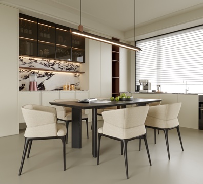 现代餐厅 餐桌椅 酒柜 餐边柜su模型