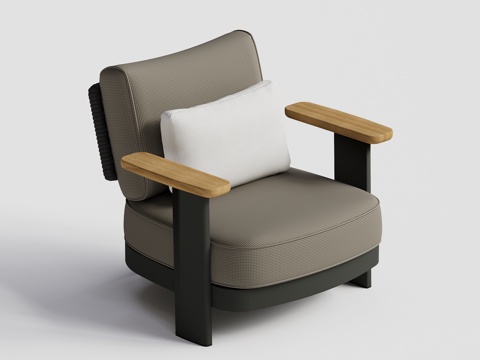 现代沙发 单人沙发 户外沙发 柚木软包沙发su模型