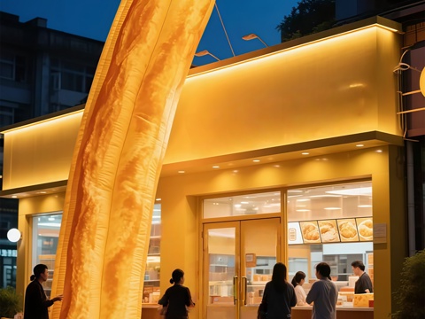 早餐店艺术装置 快餐店艺术装置 包子油条艺术装置 国潮面食网su模型