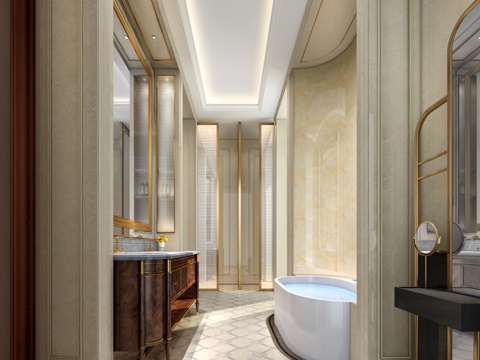  欧式古典家装空间&gt;卫生间&gt;别墅卫生间 经典欧式卫生间3d模型 