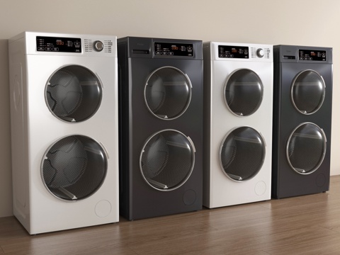  现代洗衣机 洗烘一体机su模型 