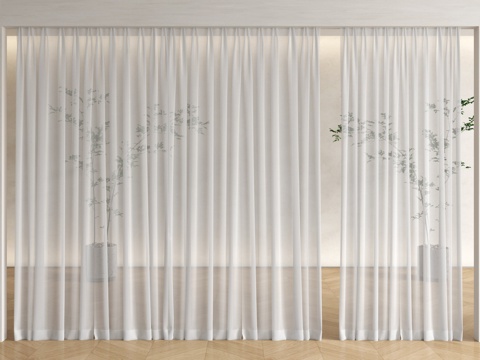 现代窗帘 纱帘su模型