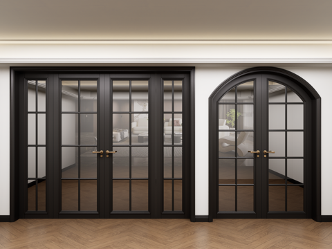  法式双开门 法式复古 玻璃平开门 弧形玻璃平开门3d模型 