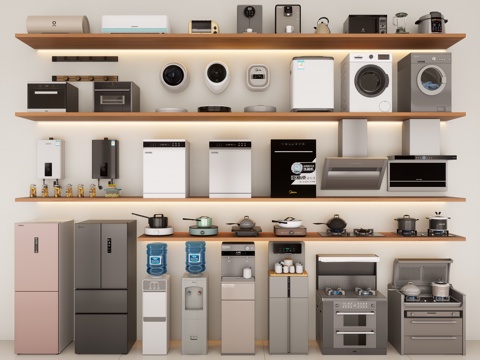 家用电器组合 厨房电器组合 家电电器组合 空调洗衣机 电磁炉su模型