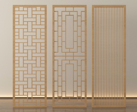 新中式镂空屏风隔断su模型