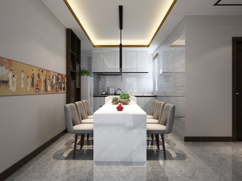  现代客厅 餐厅 餐桌 餐椅 沙发 佛室3d模型 