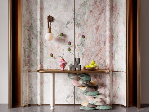 现代玄关柜 玄关背景 隔断 端景台 艺术装置 挂件 花瓶花艺su模型