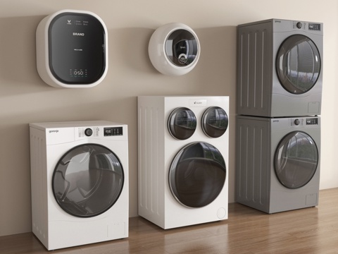  现代洗衣机 洗烘一体机 壁挂式洗衣机su模型 