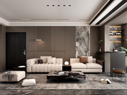  意式客厅 意式沙发 意式沙发背景 意式无主灯客厅 意式落地灯3d模型 