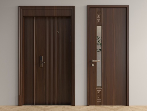  新中式单开门 子母门 卧室门 平开门 木门3d模型 