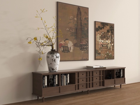 中古电视柜 边柜 挂画 摆件su模型