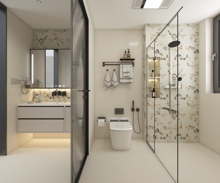  现代卫生间 干湿分离卫生间 奶油卫生间3d模型 