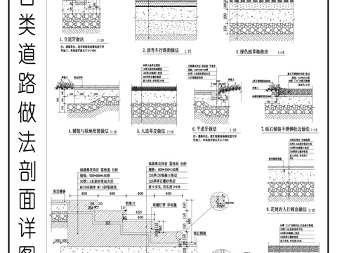 立道平道牙做法 道路铺装  绿色植草做法 台阶做法cad施工图