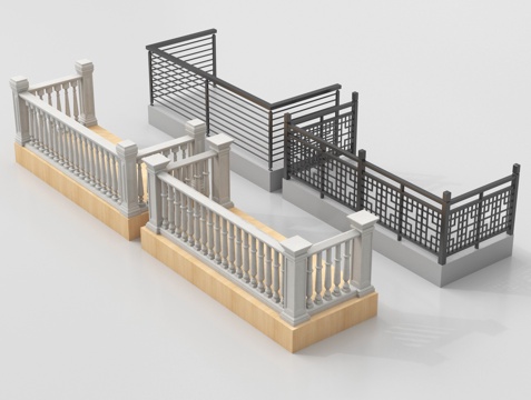现代围栏护栏 阳台栏杆 铁艺栏杆su模型