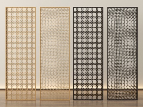 新中式金属屏风隔断组合su模型