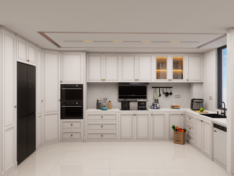 法式开放式厨房 美式U型厨房 橱柜 厨具  厨房用品 厨房su模型