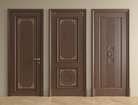 中式雕花单开门 平开门 卧室门 房间门 室内门su模型