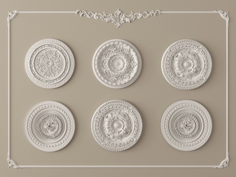 法式石膏线条 雕花 灯盘su模型