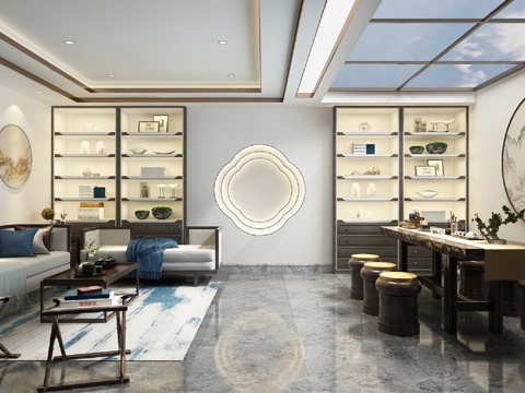  新中式会客厅3d模型 