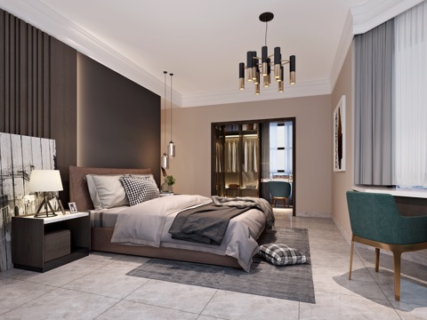  后现代风格主卧 卧室3d模型 