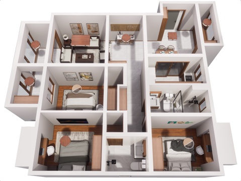新中式家装鸟瞰 原木风格 大平层 鸟瞰图 新中式家装风格su模型
