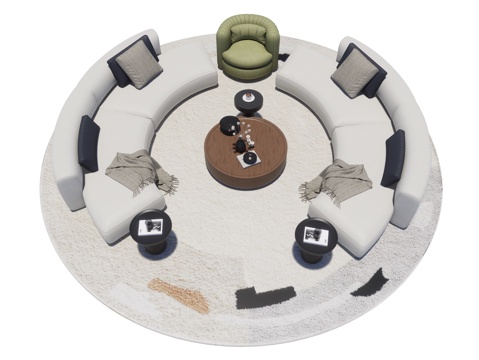  现代沙发茶几组合 弧形沙发 多人沙发 圆形茶几 休闲沙发3d模型 