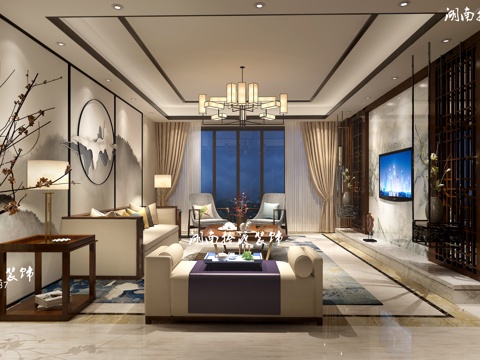  新中式别墅客厅模型3d模型 