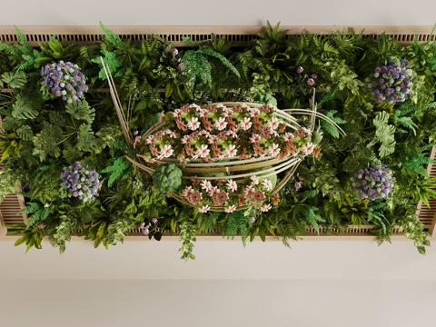 现代绿植吊顶 藤编 绿萝吊篮 植物天花 植物吊顶 天花造景su模型