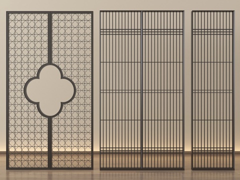  新中式屏风隔断 格栅屏风隔断3d模型 