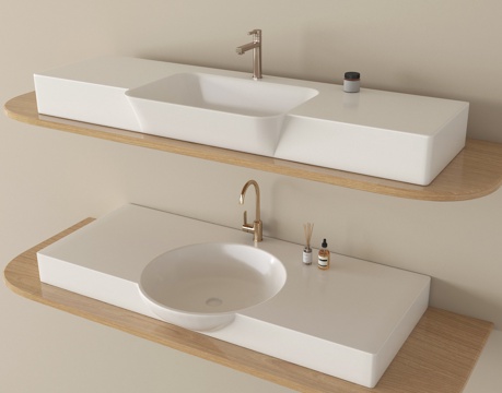 现代台盆 洗手盆 一体盆 台上盆 水龙头su模型