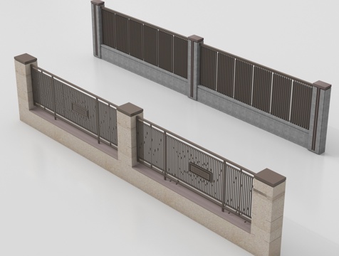 现代围栏护栏 围墙 别墅围墙 小区围墙su模型