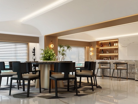  现代意式餐厅 意式中餐厅 意式轻奢中餐厅 意式餐桌椅3d模型 