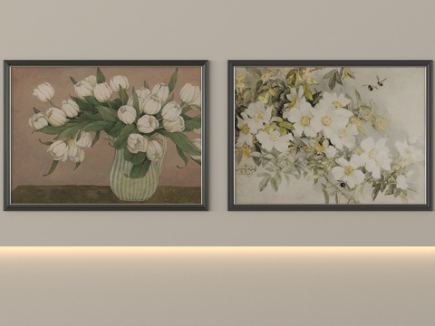 法式复古抽象装饰画 油画su模型