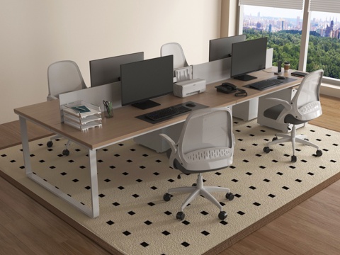 现代办公桌椅 职员工位 电脑 公共办公区su模型