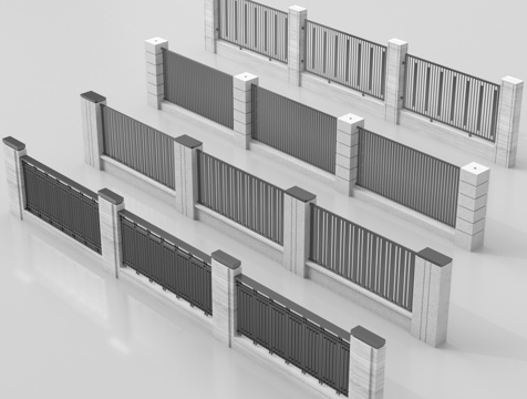 现代围栏护栏 围墙 别墅围墙 小区围墙su模型