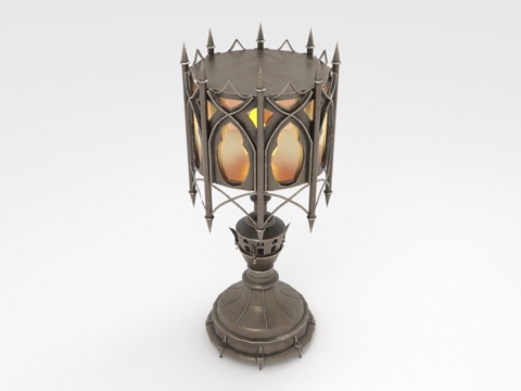  哥特式台灯 尖顶灯罩 金属底座 镂空花纹 复古灯具3d模型 
