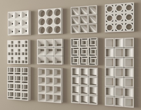 现代水泥砖隔断 镂空水泥砖隔断 空心砖 镂空砖su模型
