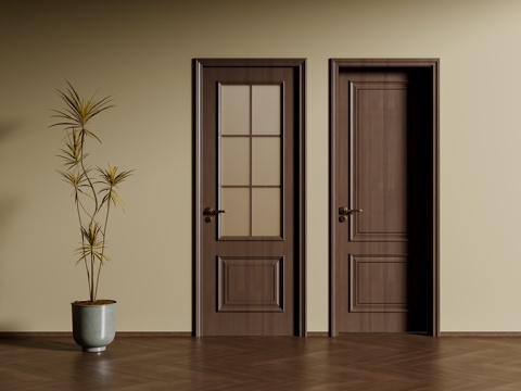 中古风单开门 卧室门 卫浴门su模型