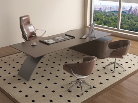 现代办公桌椅 老板办公桌 经理桌 班台 办公椅su模型