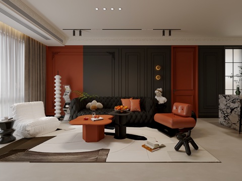  法式客厅3d模型 