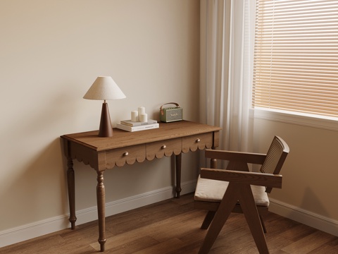 中古风书桌椅 学习桌椅su模型