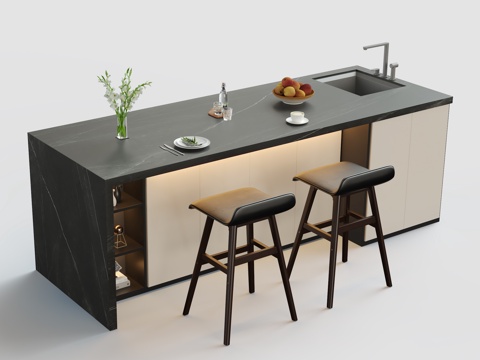 现代吧台su模型
