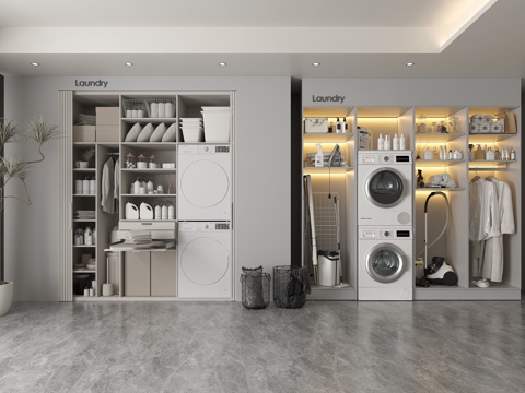  洗衣房  家政间 洗衣机  熨烫机  熨衣处3d模型 