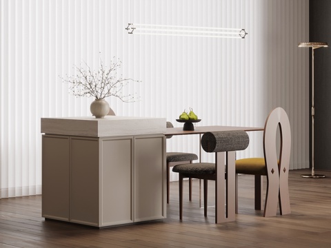 中古风岛台 餐桌椅su模型