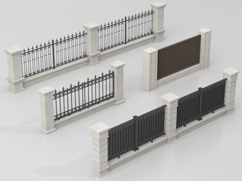 现代围栏护栏 围墙 别墅围墙 小区围墙su模型